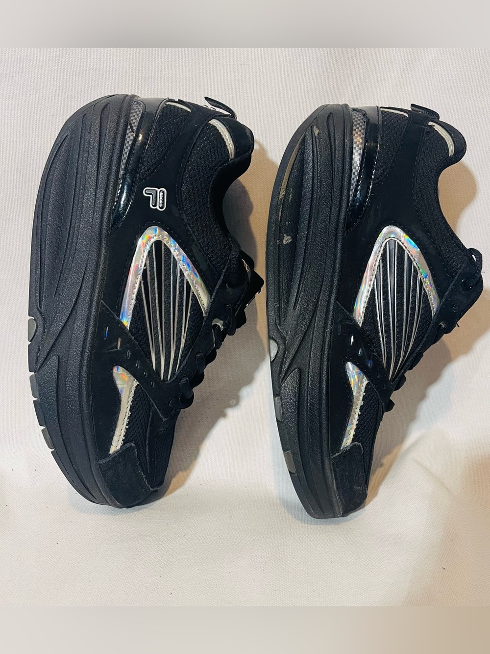 Fila Women’s Black Walk-N-Sculpt Athletic Sneakers with Silver Trim